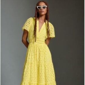 NWT Anthropologie Somerset Maxi Dress Eyelet Edition YELLOW Size LARGE